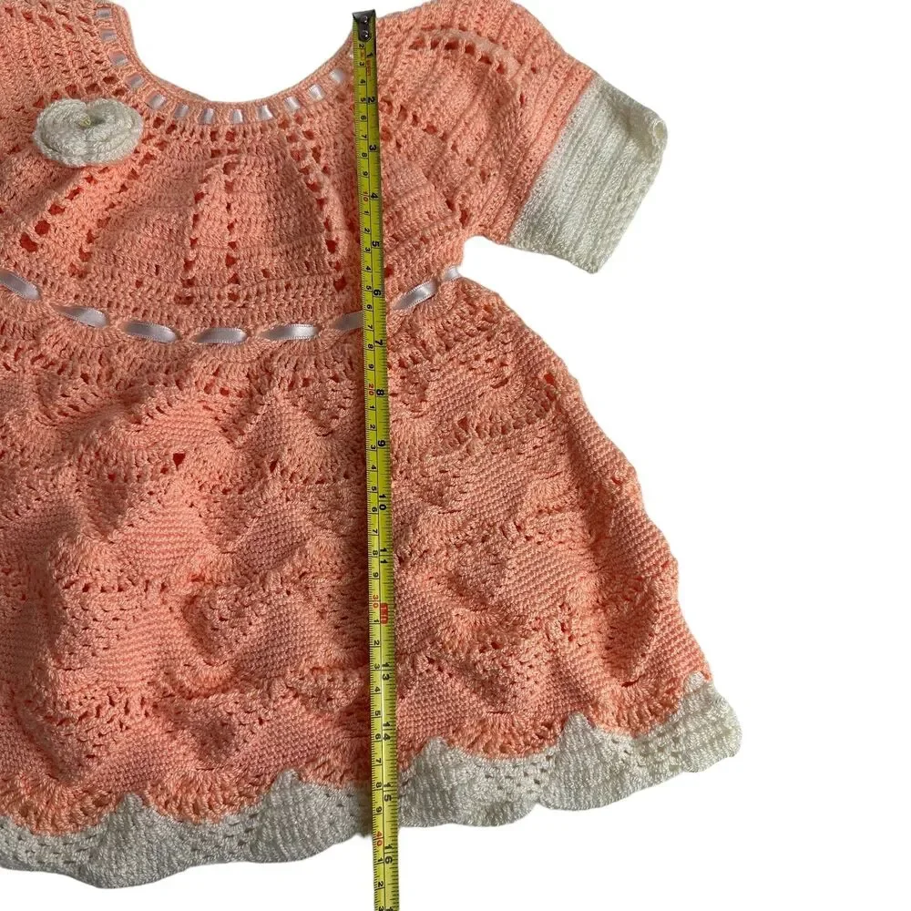 hand knit crochet ribbon baby dress vintage 9-12 months